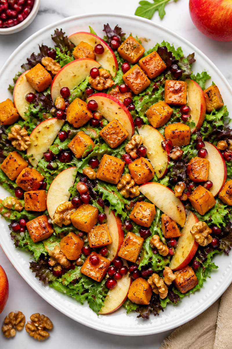 Roasted Pumpkin Apple Pomegranate Harvest Salad