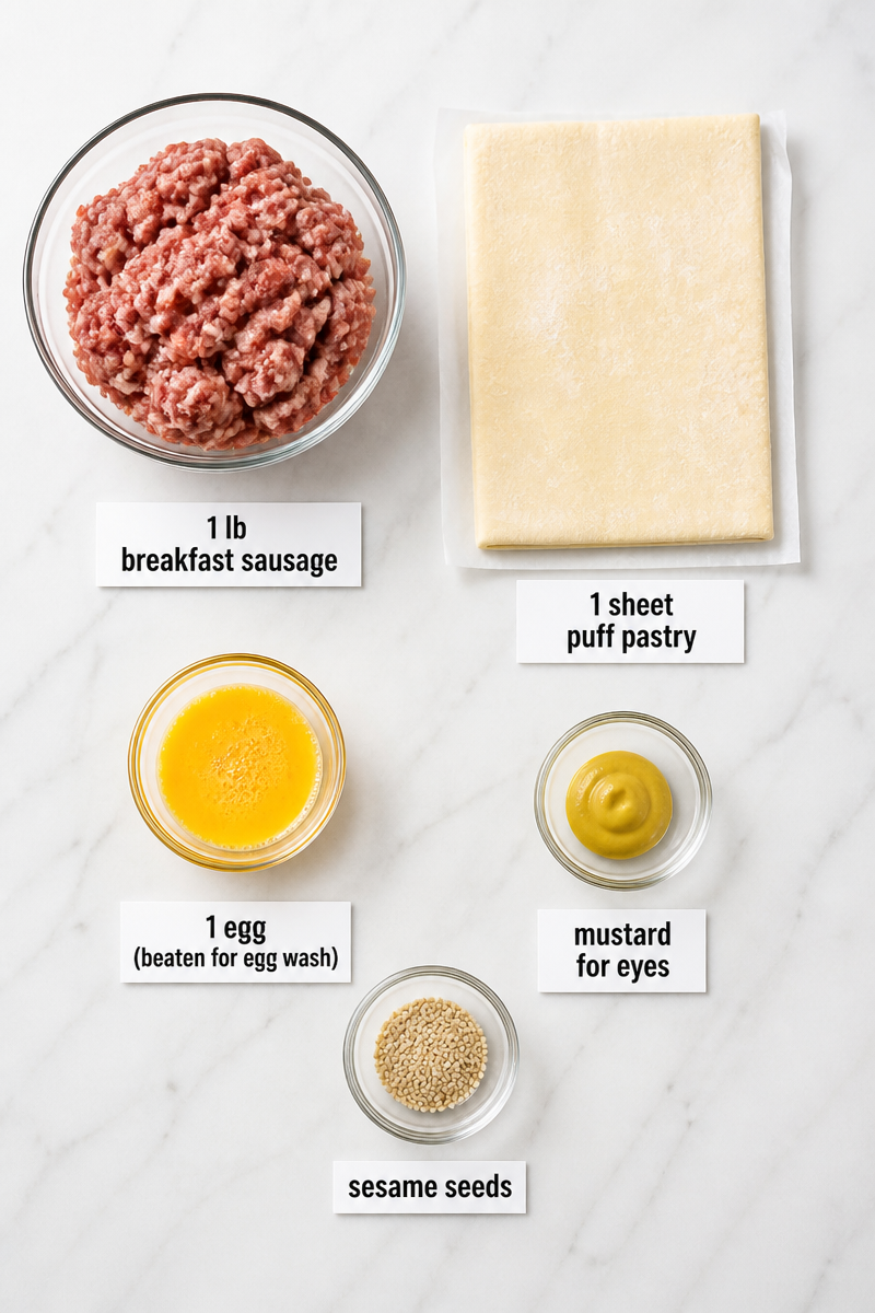 Sausage Roll Mummy Puff Pastry Bite