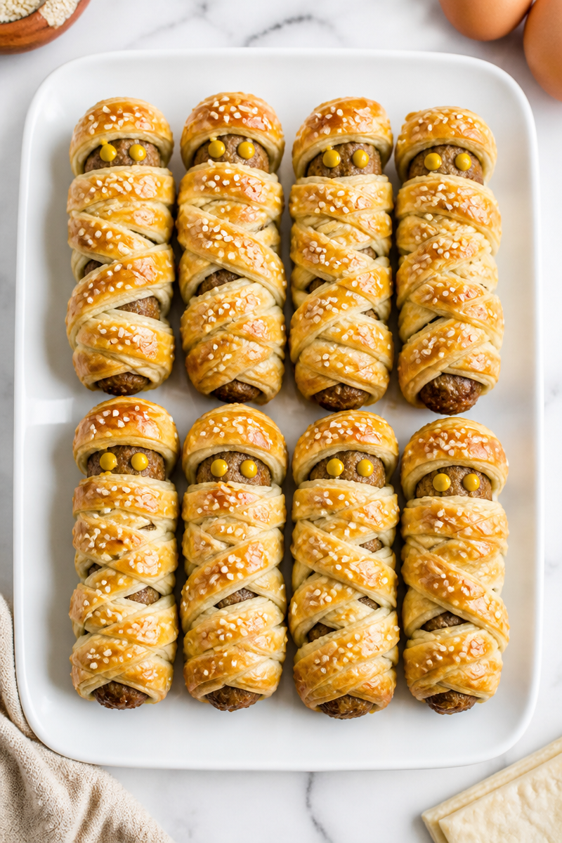 Sausage Roll Mummy Puff Pastry Bite