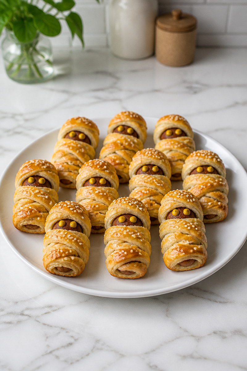 Sausage Roll Mummy Puff Pastry Bite
