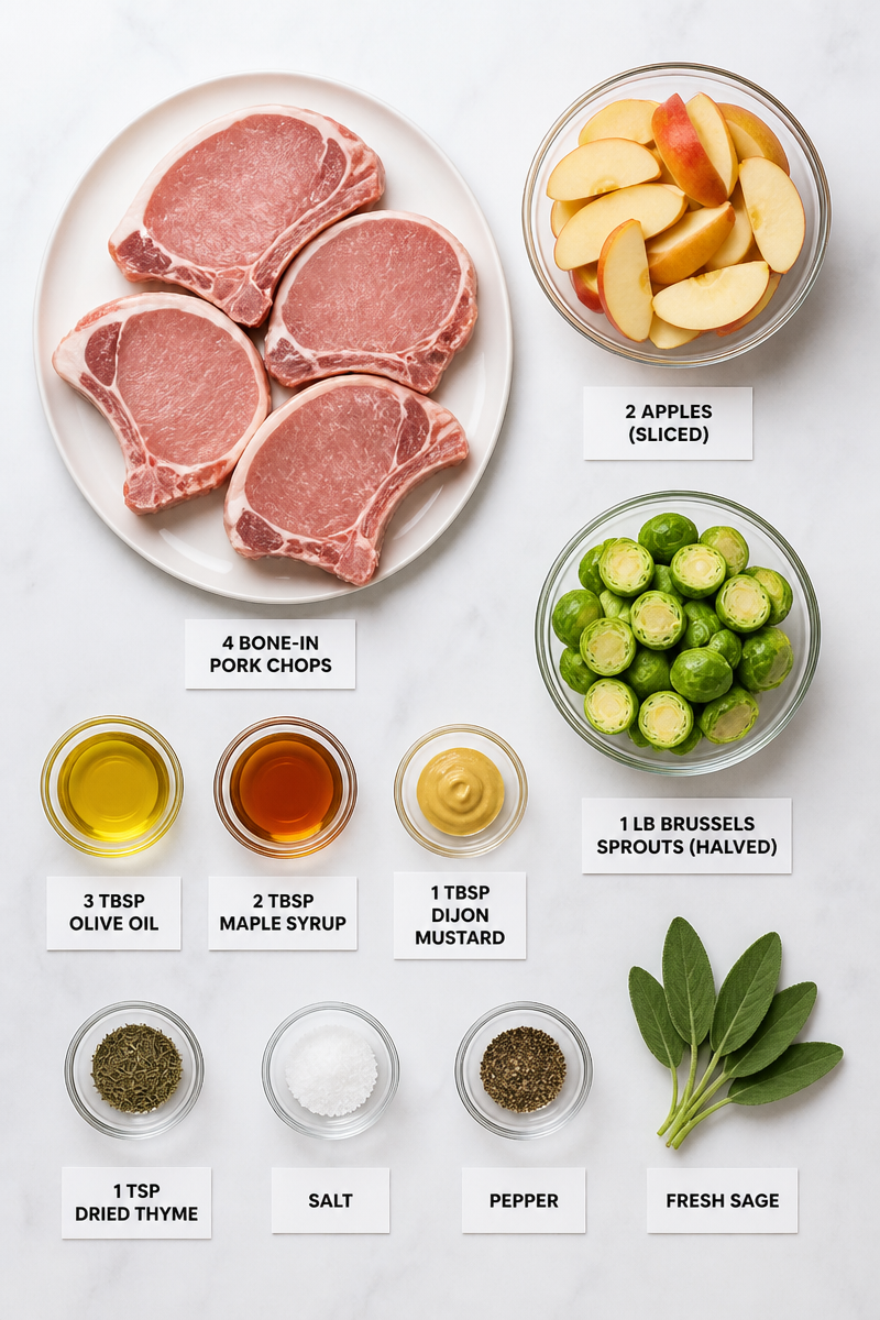 Sheet Pan Pork Chop Apple Brussels