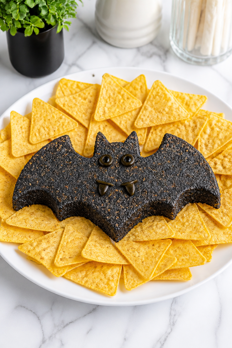 Spooky Black Bat Cheese Ball