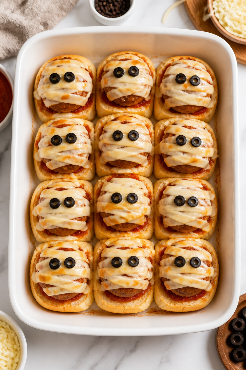 Spooky Halloween Mummy Meatball Slider Spooky Halloween Mummy Meatball Slider