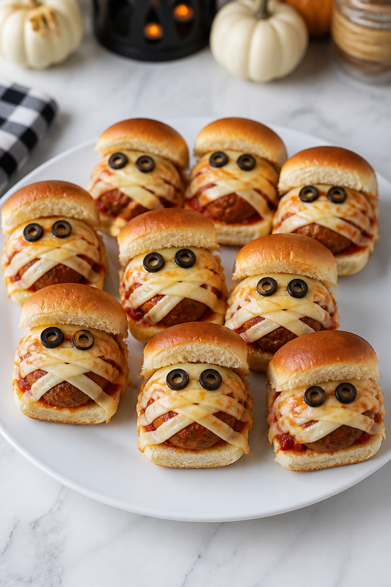 Spooky Halloween Mummy Meatball Slider Spooky Halloween Mummy Meatball Slider