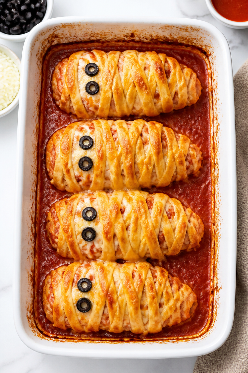 Spooky Mummy Wrapped Baked Chicken Breast Spooky Mummy Wrapped Baked Chicken Breast