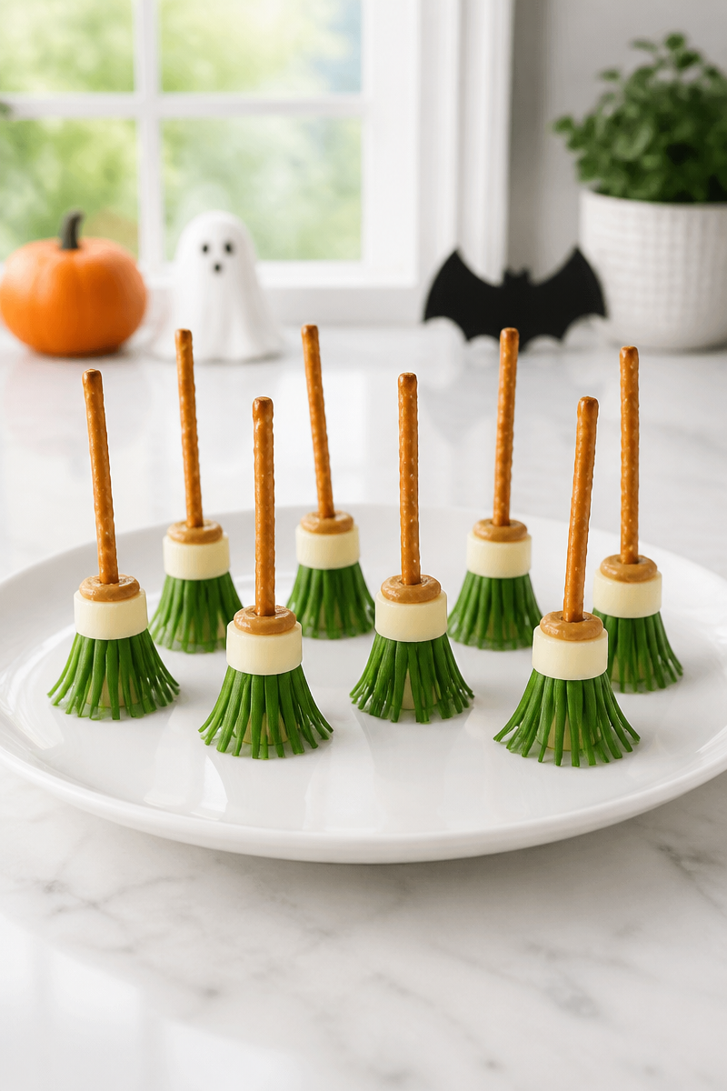 Spooky Pretzel Cheese Witch Broomstick