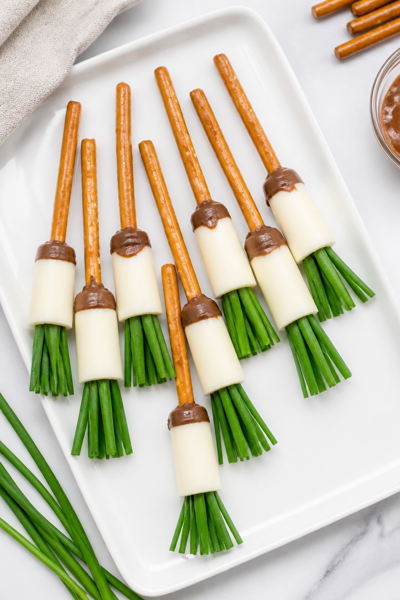Spooky Pretzel Cheese Witch Broomstick