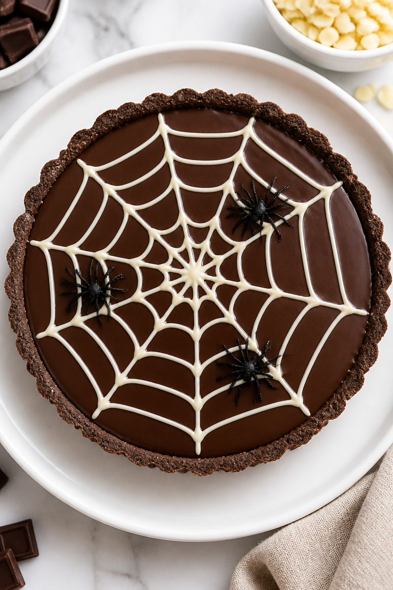 Spooky Spider Web Chocolate Tartlet