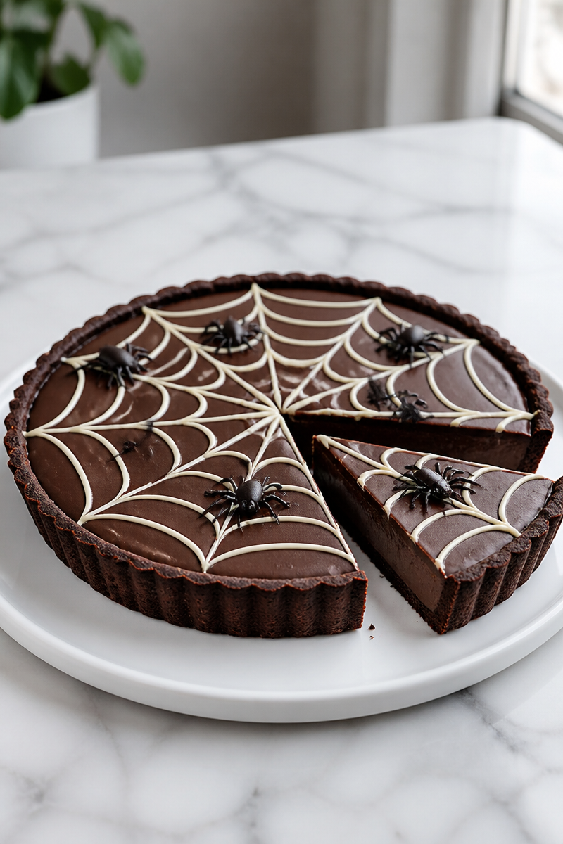 Spooky Spider Web Chocolate Tartlet
