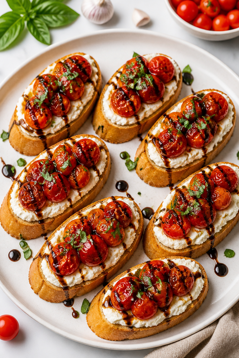 Whipped Feta Roasted Tomato Crostini