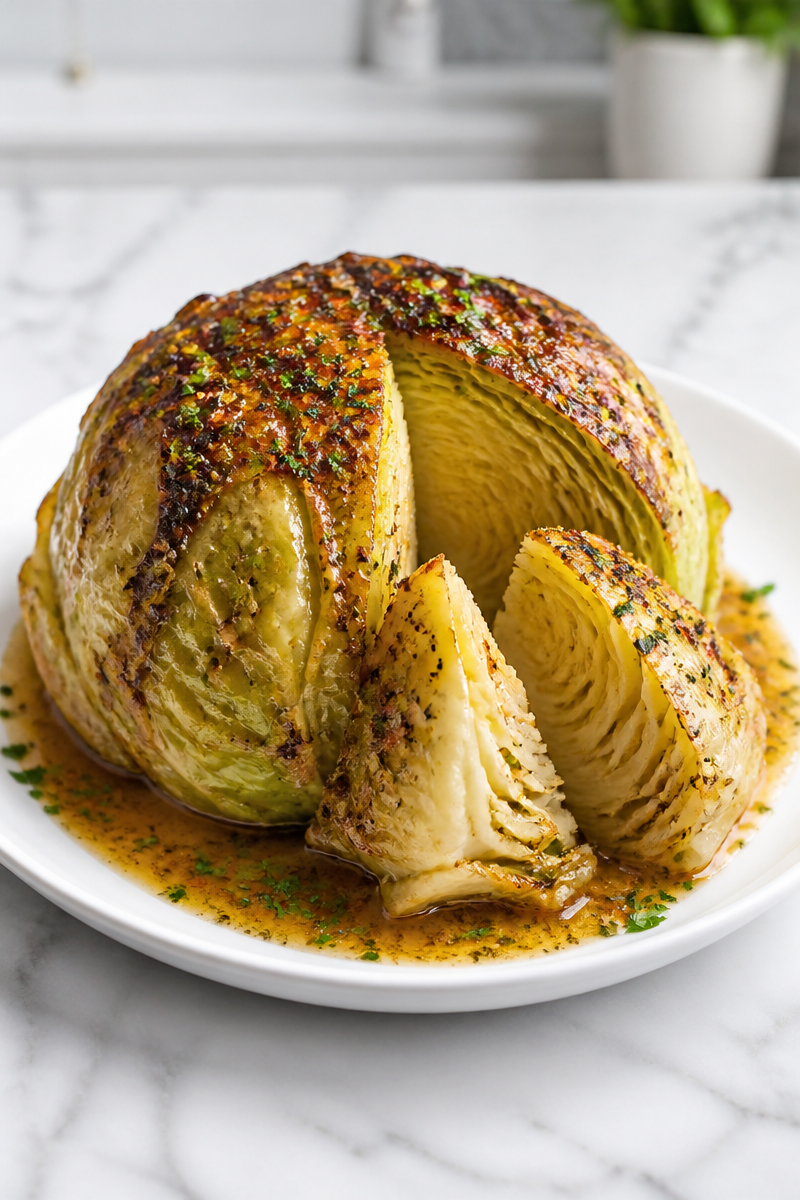 Whole Roasted Cabbage Butter Herb