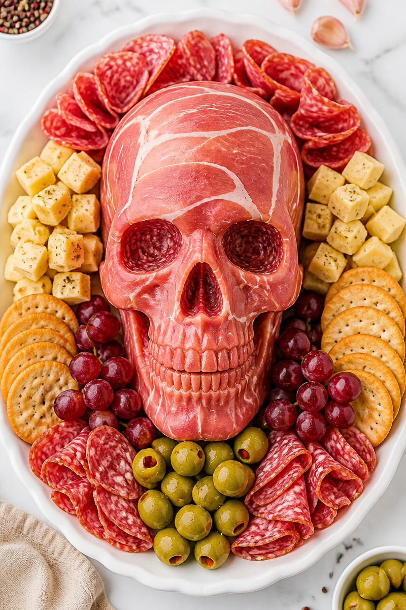 Zombie Cheese Prosciutto Skull Board