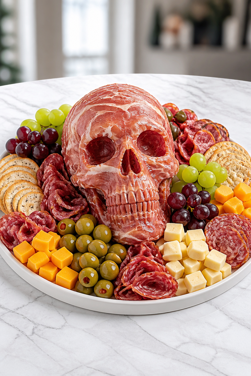 Zombie Cheese Prosciutto Skull Board