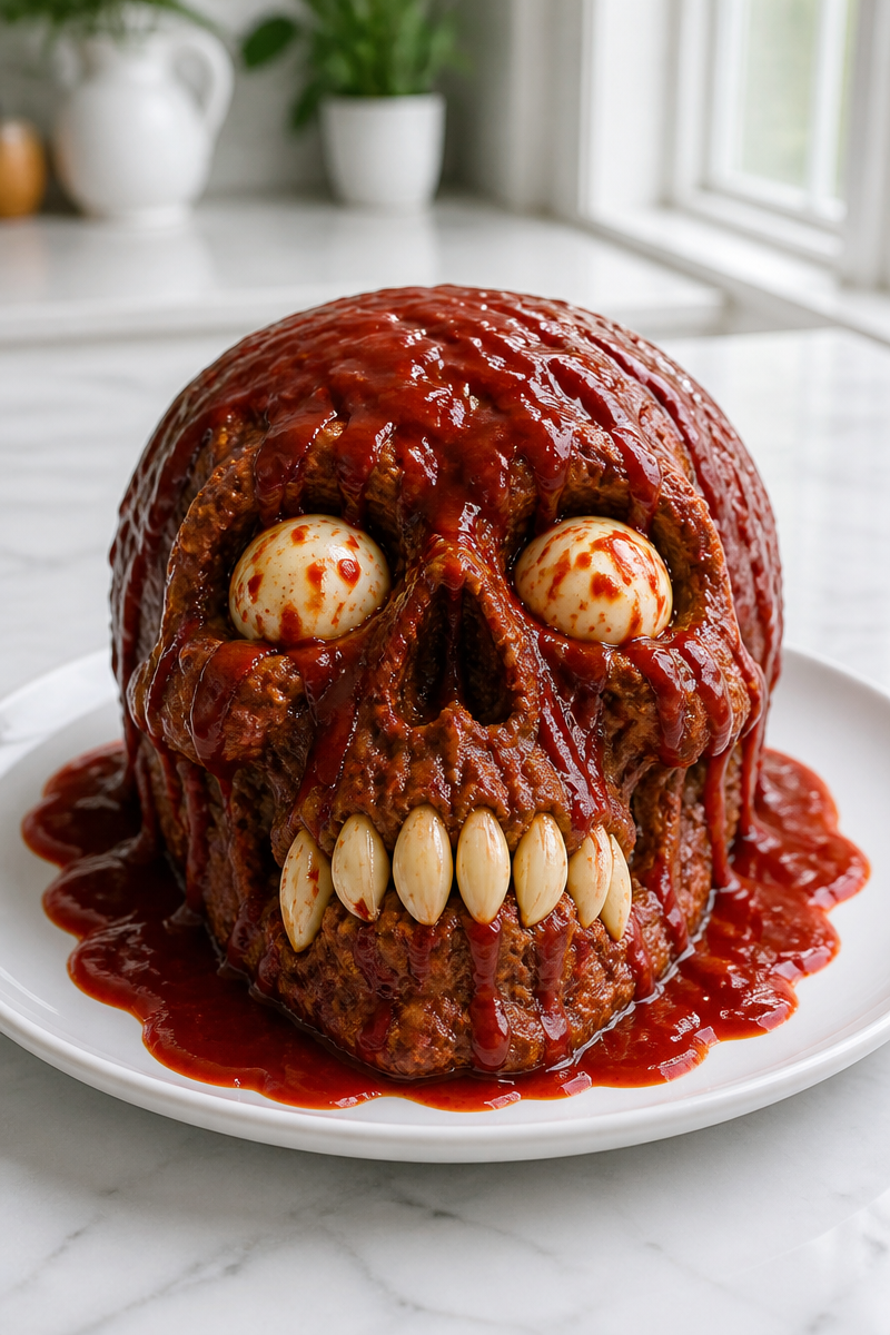 Zombie Skull Meatloaf Blood Sauce
