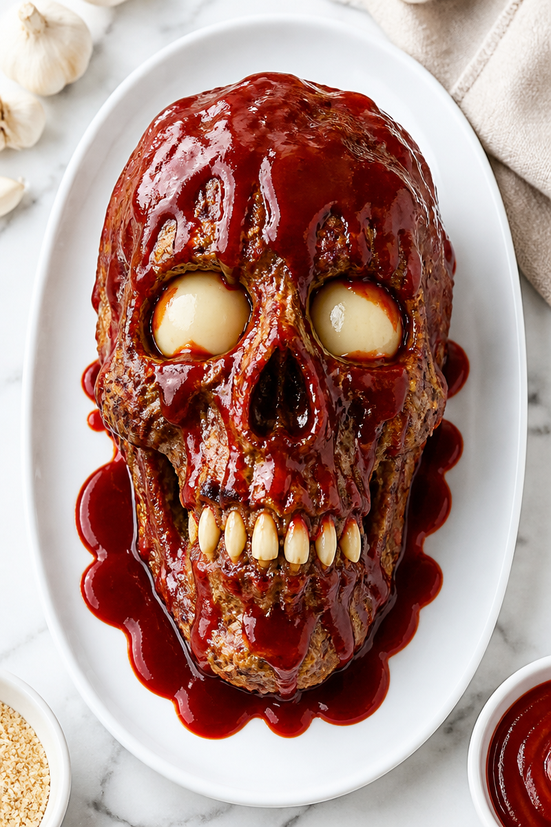 Zombie Skull Meatloaf Blood Sauce