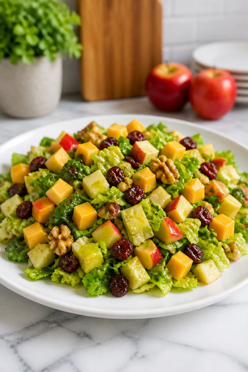 Autumn chopped salad with apple, cheddar, and walnut in a bowl