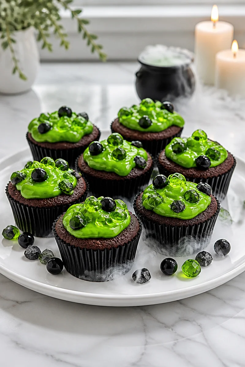 Bubbling Cauldron Chocolate Cupcake topped with rich chocolate frosting