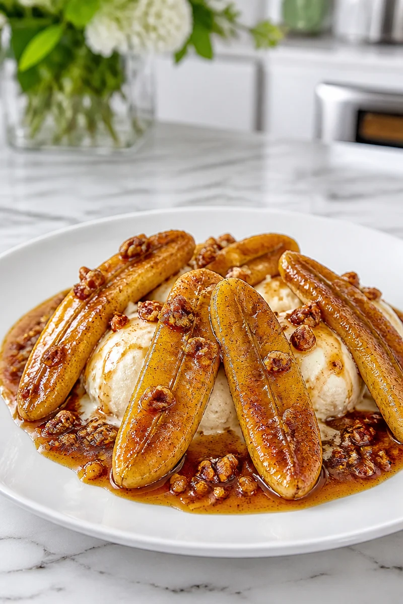 Classic Bananas Foster recipe featuring rum flambe dessert