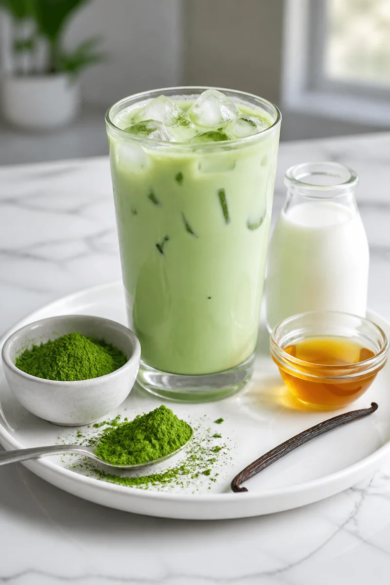 Green Monster Matcha Latte drink with vibrant green color and creamy texture
