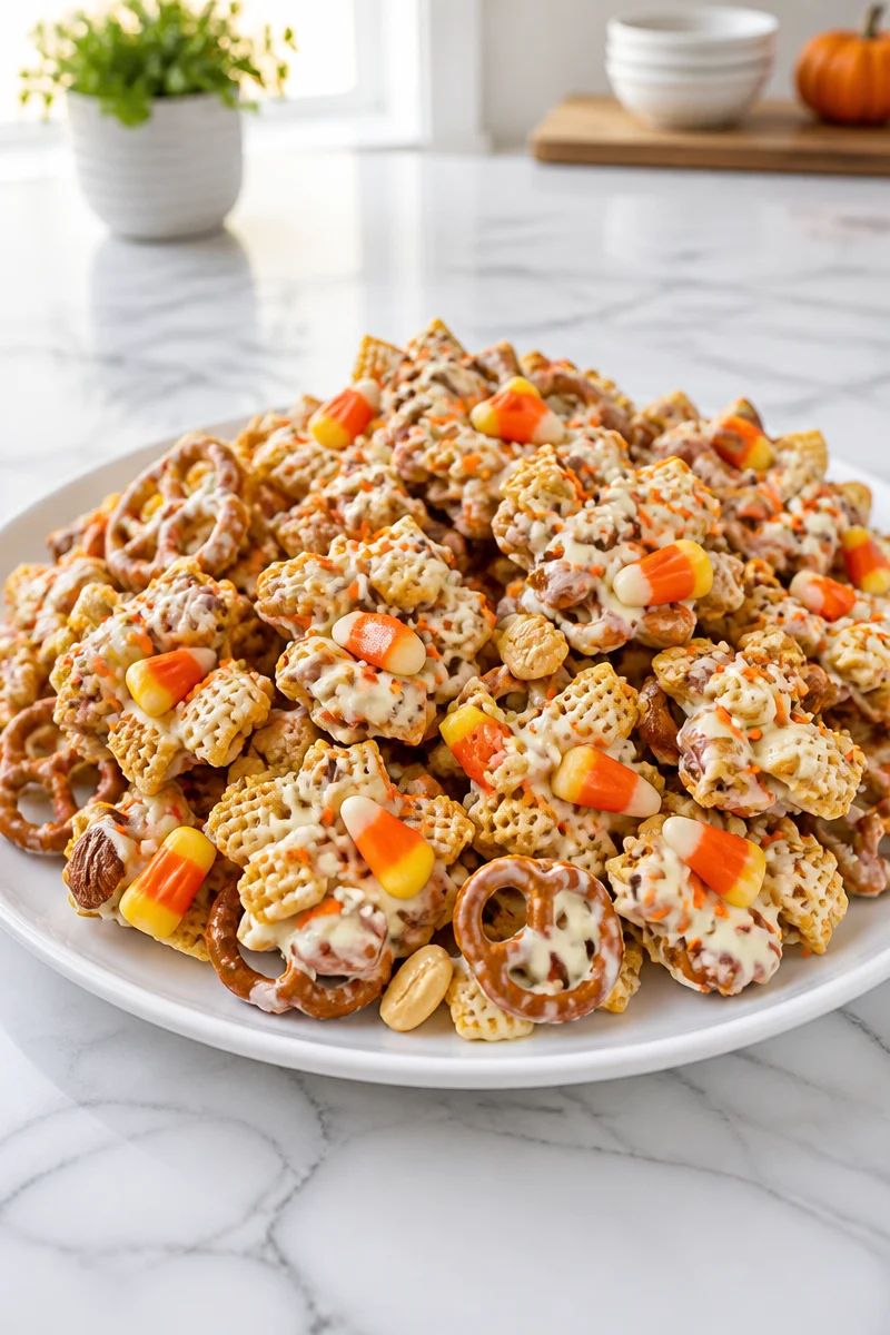 Harvest Hash Sweet Salty Snack Mix with nuts, chocolate, and dried fruits.