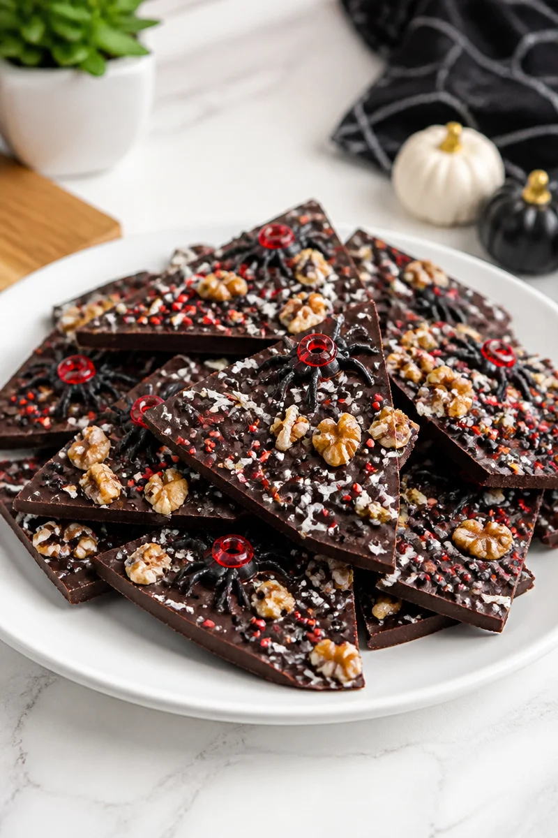 Keto Black Widow Chocolate Bark, a low-carb chocolate treat for keto lovers