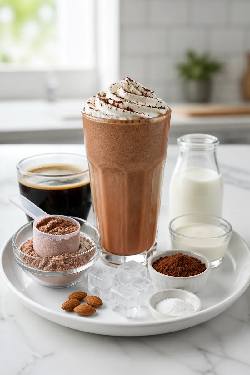 Delicious Keto Mocha Smoothie with coffee and protein, perfect for low-carb diets.