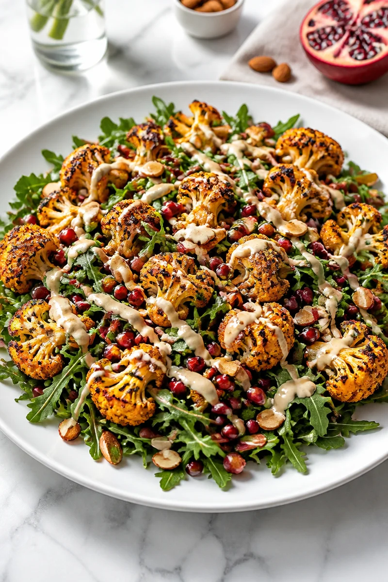 Spiced roasted cauliflower salad with tahini, perfect for fall dining