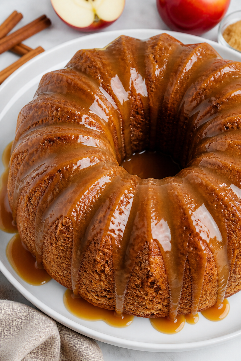 Baked Apple Bourbon Caramel Cake