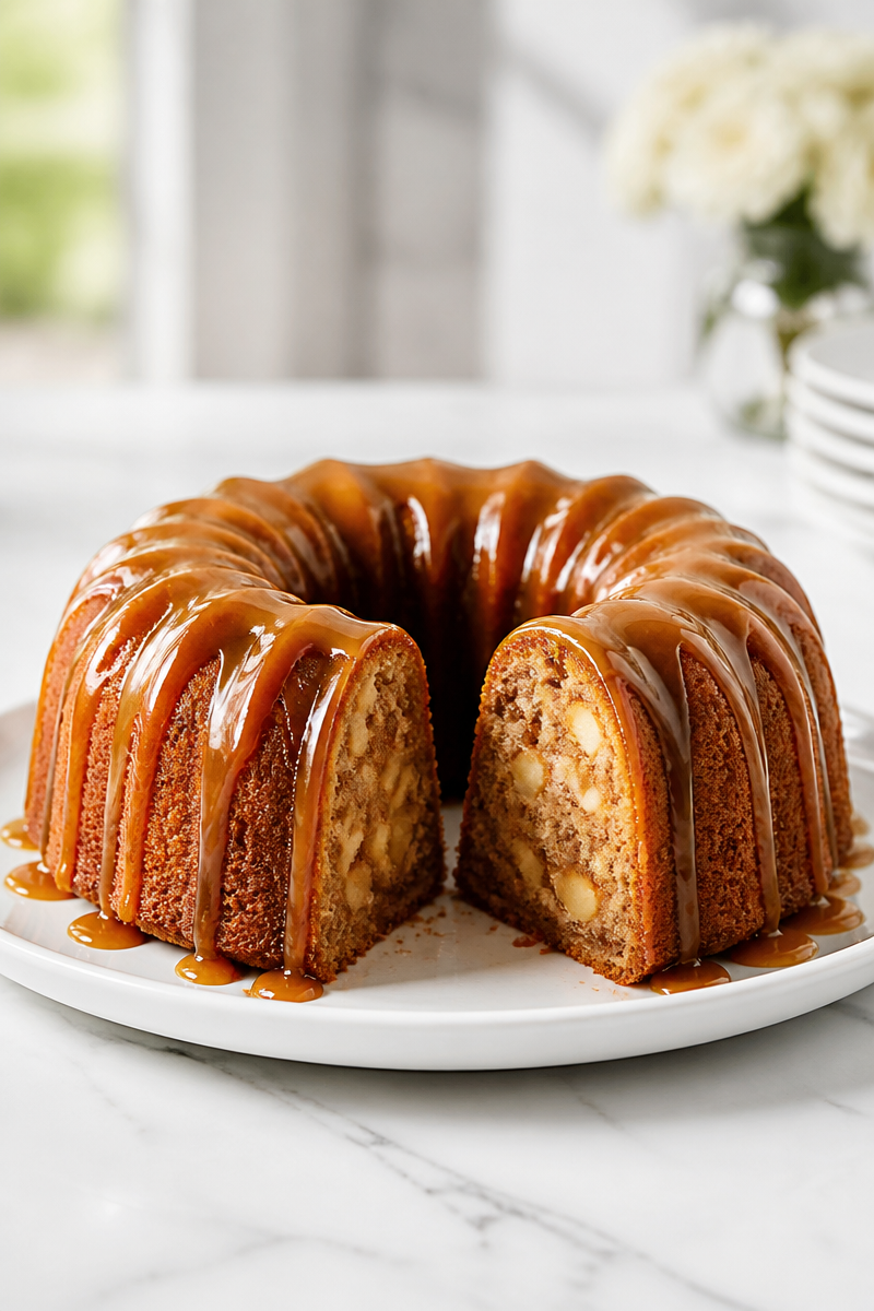 Baked Apple Bourbon Caramel Cake