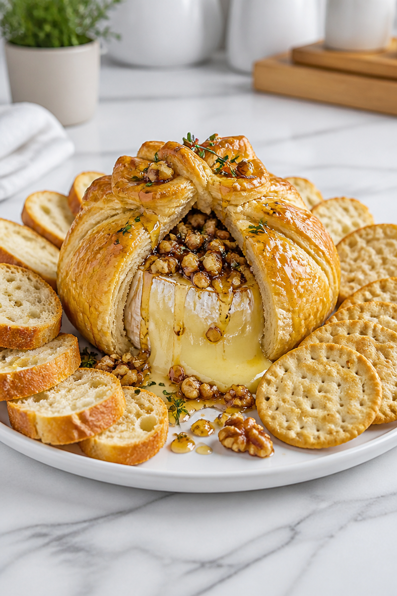 Baked Brie Walnut Honey Puff