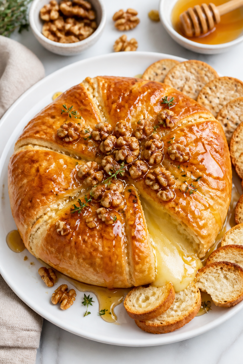 Baked Brie Walnut Honey Puff