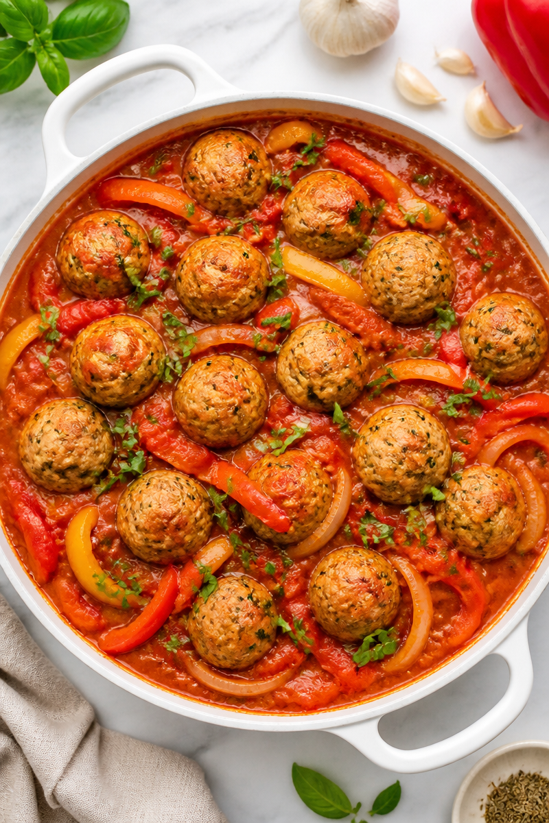 Baked Chicken Cacciatore Meatball Skillet
