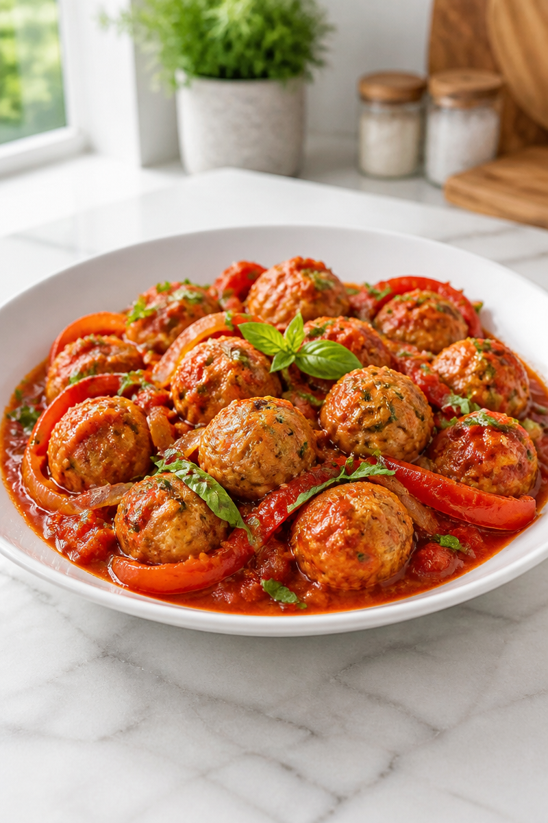 Baked Chicken Cacciatore Meatball Skillet