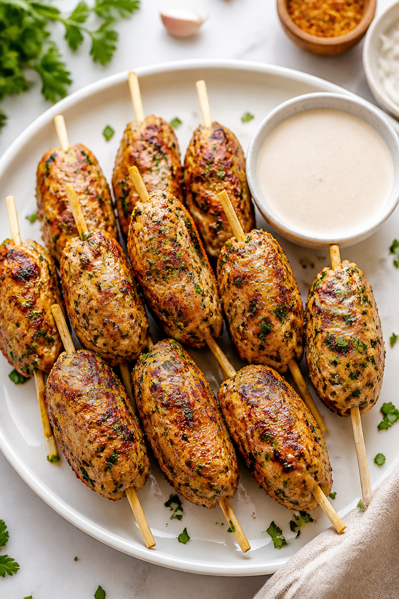 Baked Chicken Shawarma Meatball Skewer