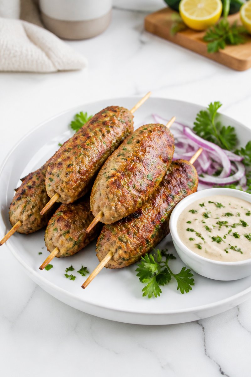 Baked Chicken Shawarma Meatball Skewer