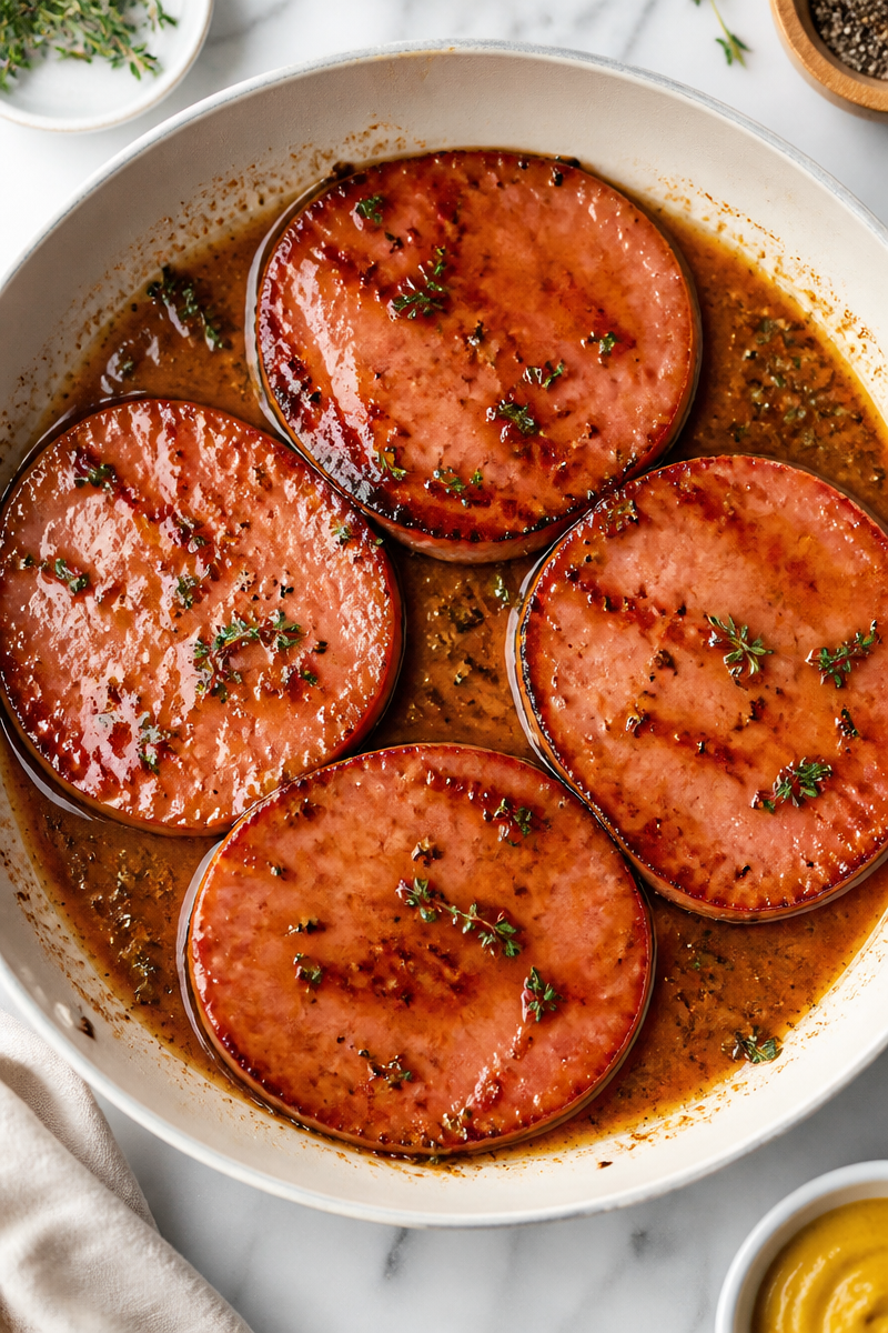 Baked Maple Glazed Ham Steak Skillet
