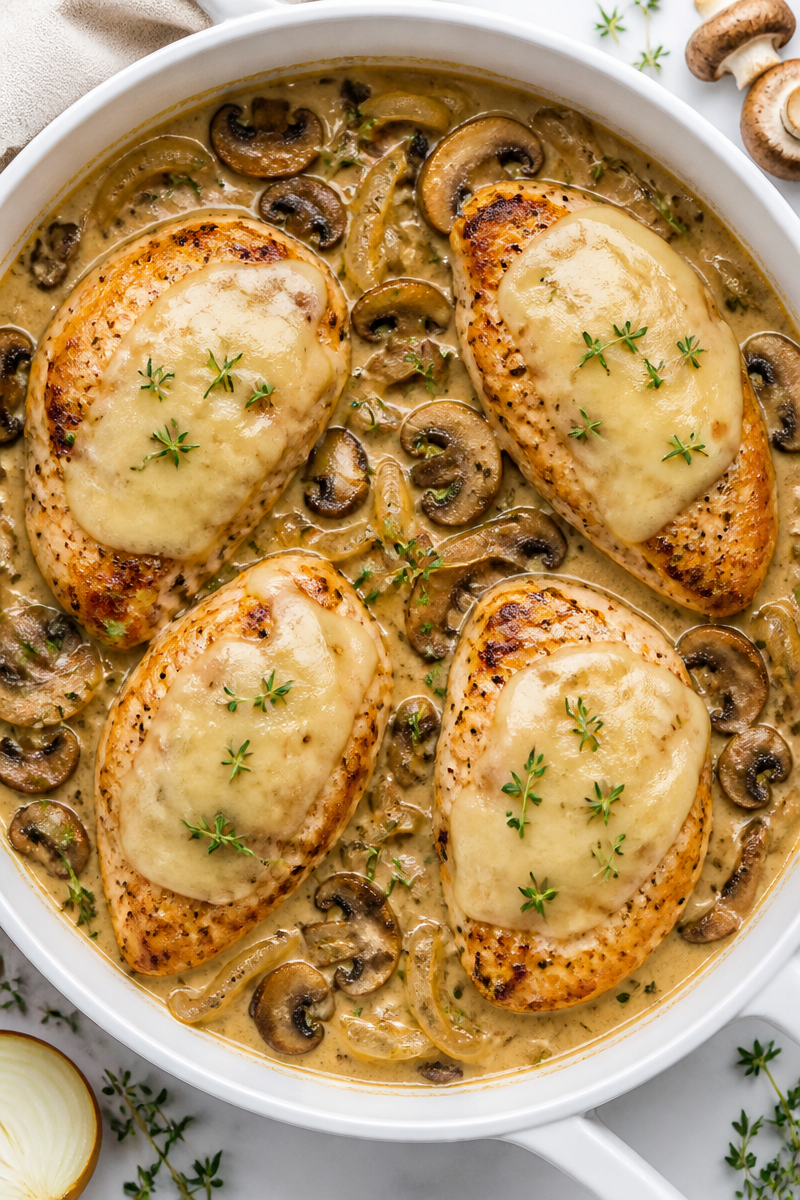 Baked Mushroom Swiss Chicken Skillet Baked Mushroom Swiss Chicken Skillet