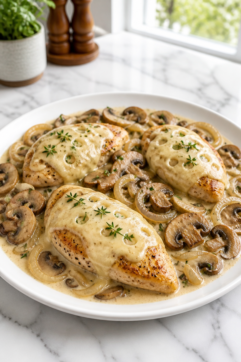 Baked Mushroom Swiss Chicken Skillet Baked Mushroom Swiss Chicken Skillet