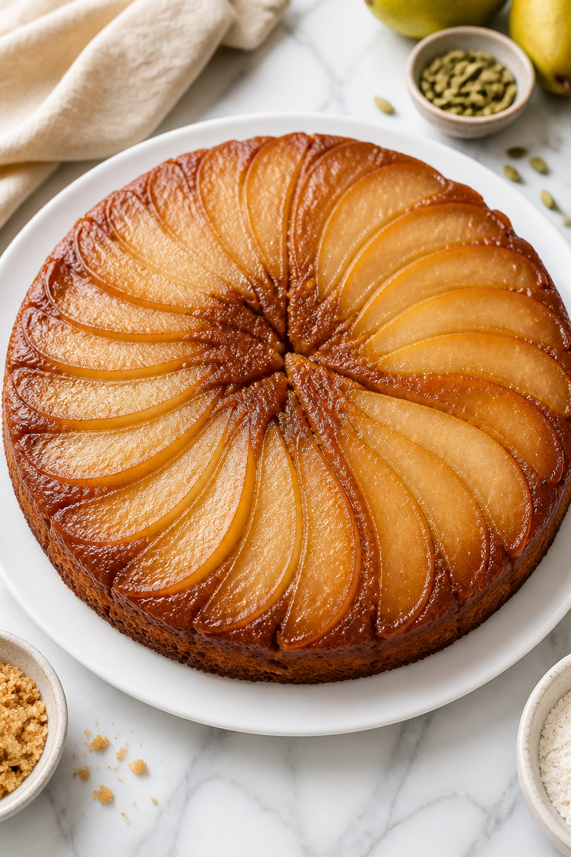 Baked Pear Cardamom Upside Down Cake