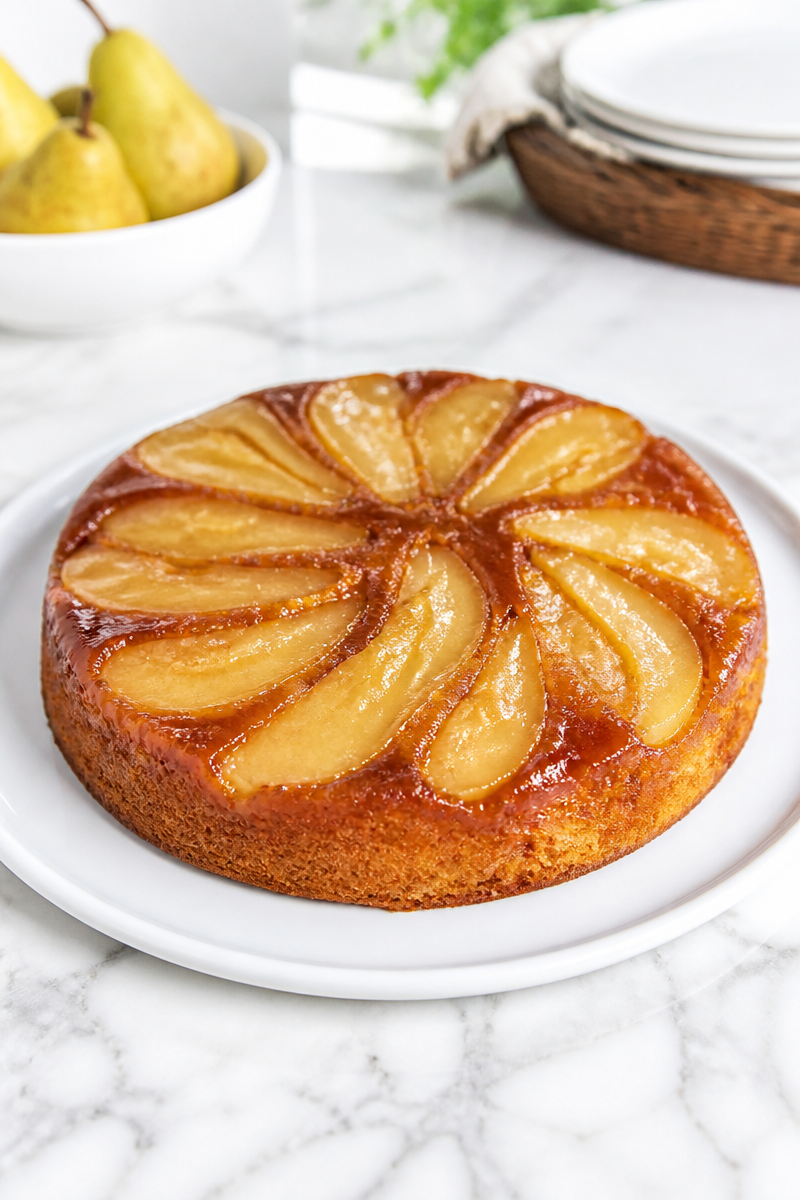Baked Pear Cardamom Upside Down Cake