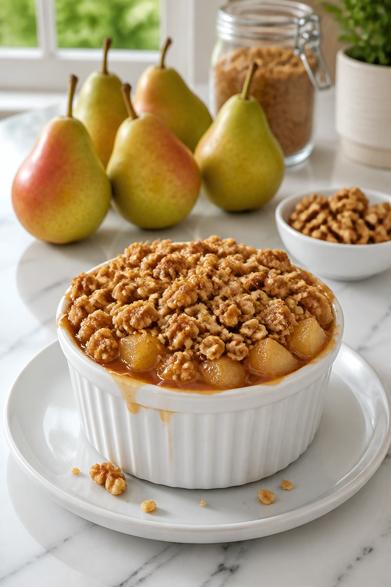 Baked Pear Walnut Crumble Individual Cup Baked Pear Walnut Crumble Individual Cup