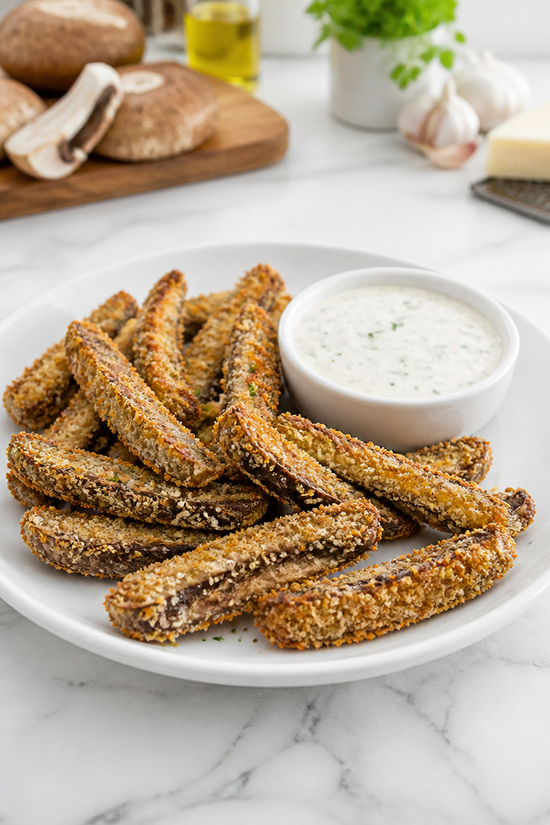 Baked Portobello Fries Parmesan Dip Baked Portobello Fries Parmesan Dip