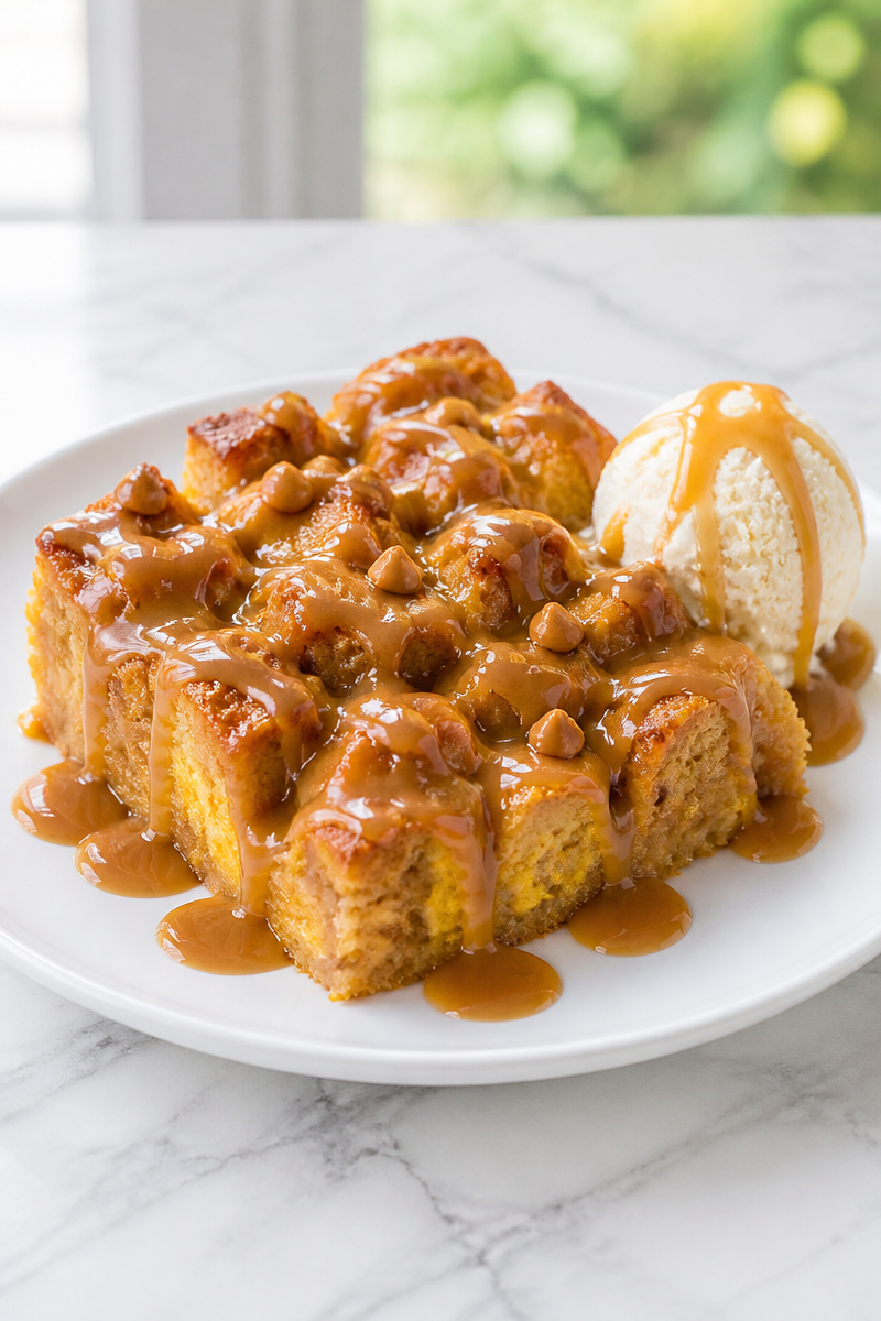 Baked Pumpkin Butterscotch Bread Pudding