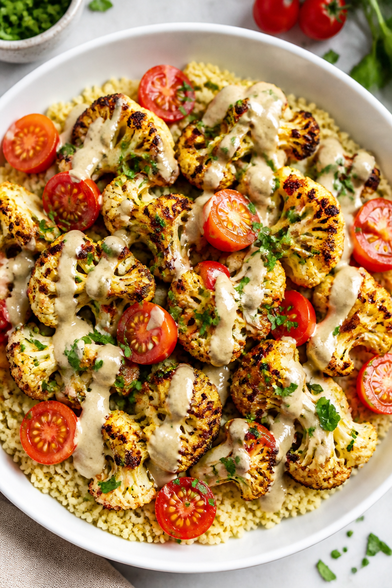 Baked Shawarma Spiced Cauliflower Bowl