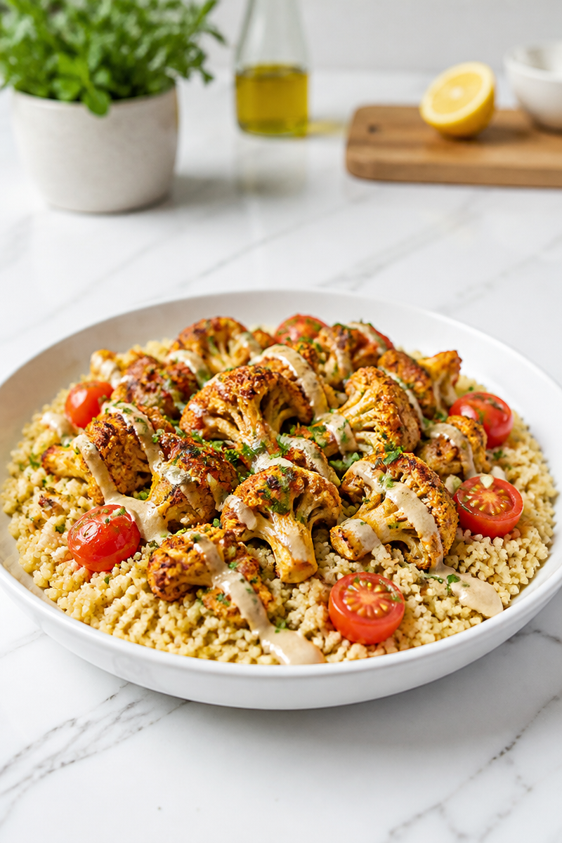 Baked Shawarma Spiced Cauliflower Bowl