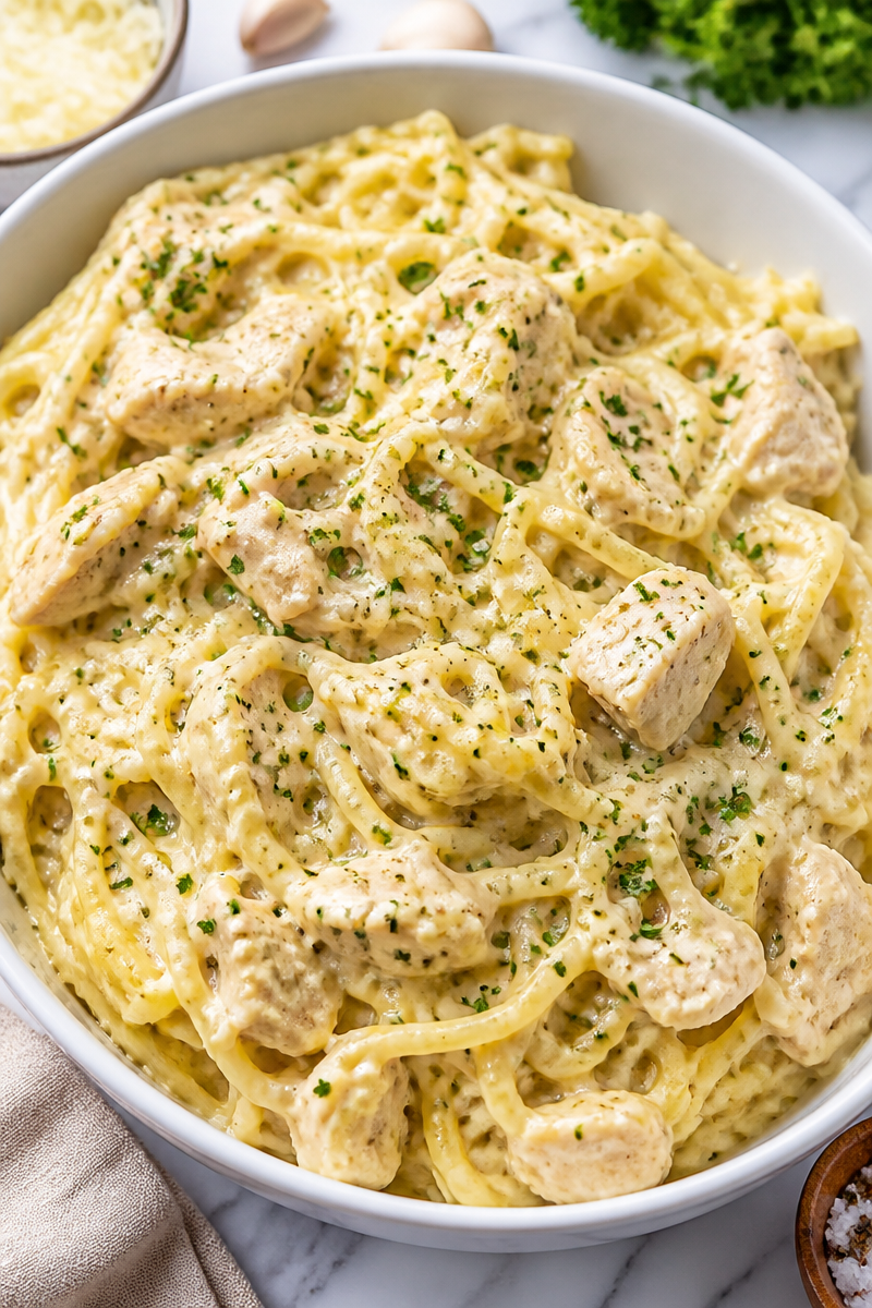 Baked Spaghetti Squash Chicken Alfredo