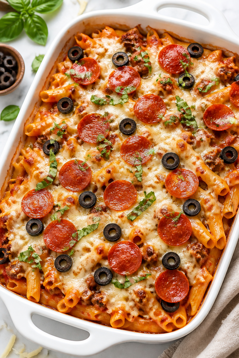 Baked Ziti Pizza Casserole Fusion