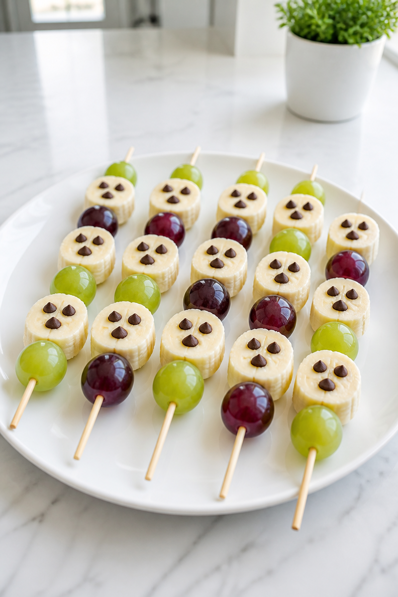 Banana Ghost Fruit Snack Skewers Banana Ghost Fruit Snack Skewers