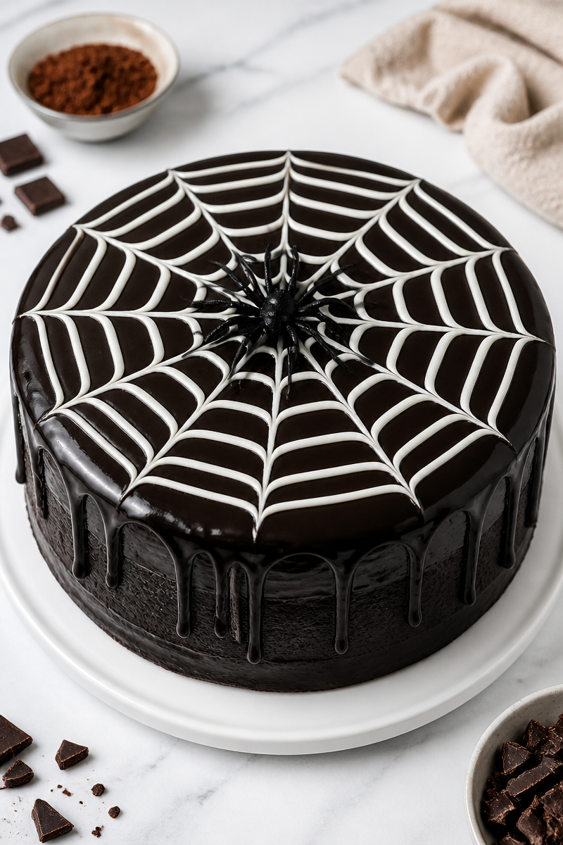 Chocolate Spiderweb Drip Halloween Cake Chocolate Spiderweb Drip Halloween Cake