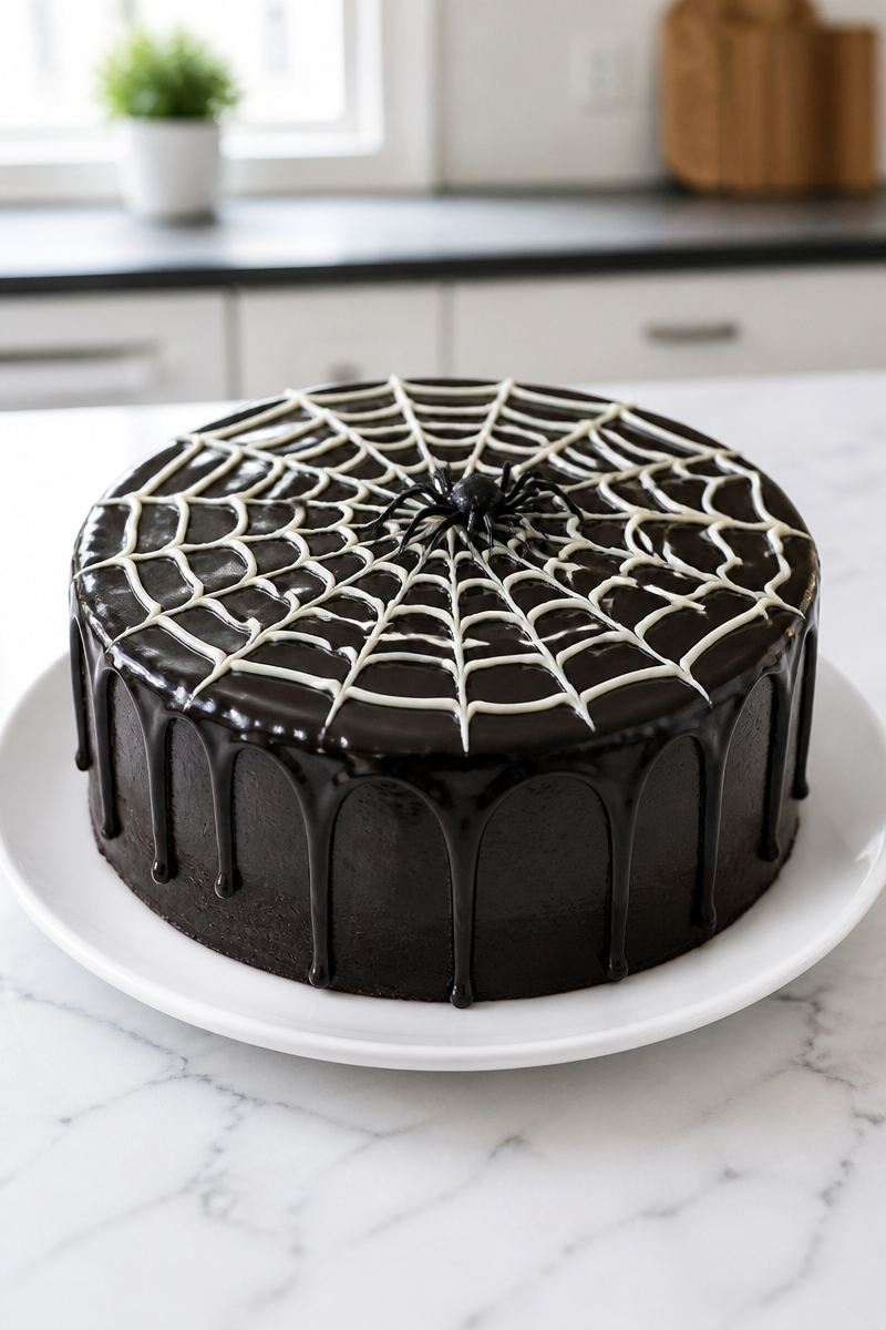 Chocolate Spiderweb Drip Halloween Cake Chocolate Spiderweb Drip Halloween Cake
